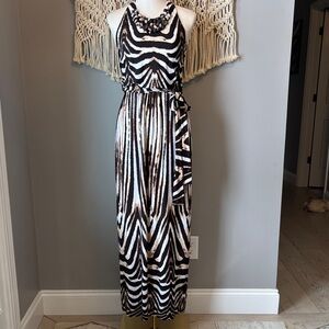 Boston Proper Brown and White Zebra Maxi Dress